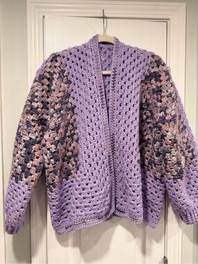 Handmade Crochet Granny Square One Size Cozy Cardigan Boho Chunky Knit Sweater